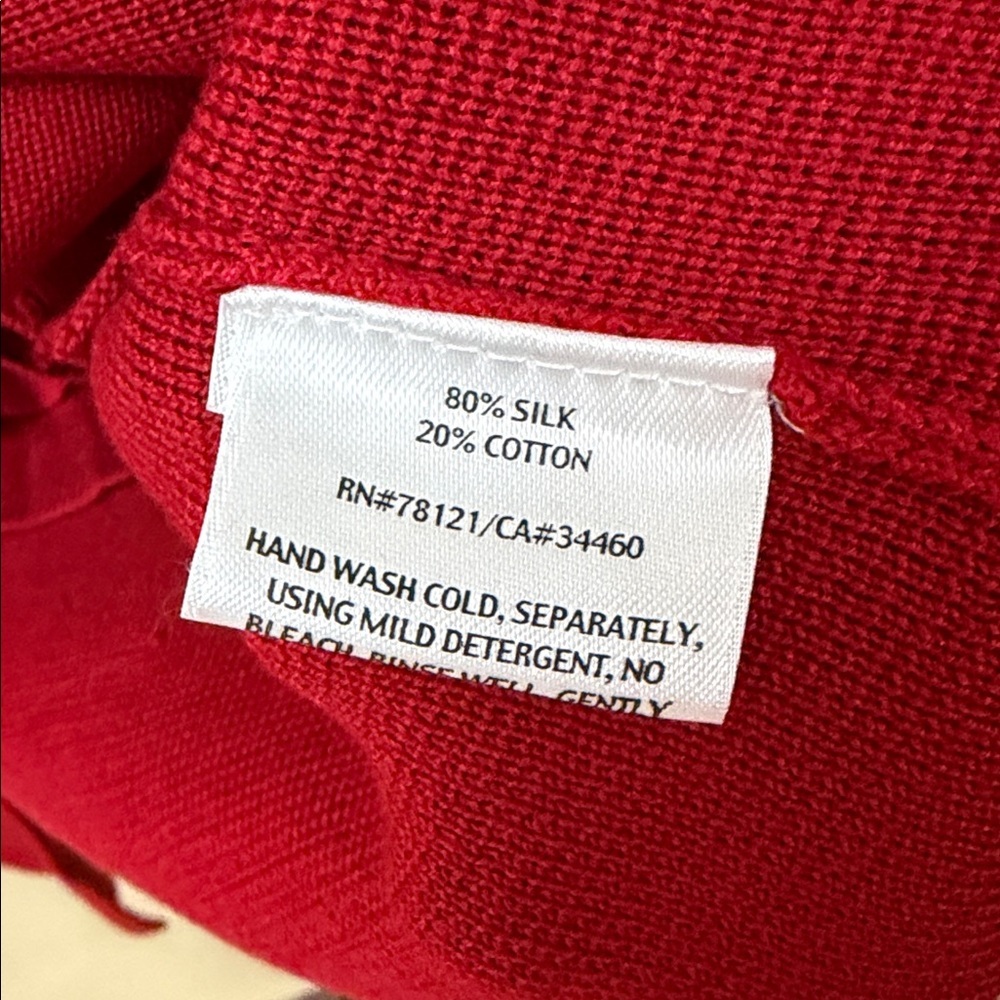 New! Eileen Fisher Silk Blend Stand Up Collar Red Sweater Set - Picture 7 of 8